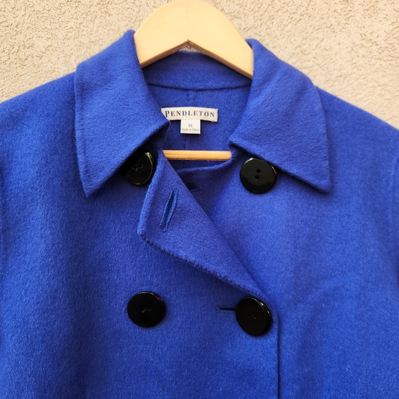 PENDLETON Women's Coat Medium Blue Merino Wool Classic Minimalist Luxury Jacket - Picture 12 of 14